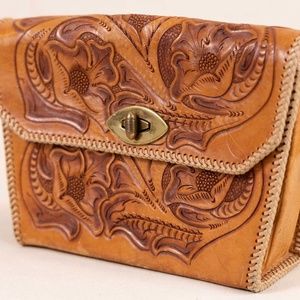 Vintage Hand Tooled Vintage Leather Cross Body Shoulder Bag